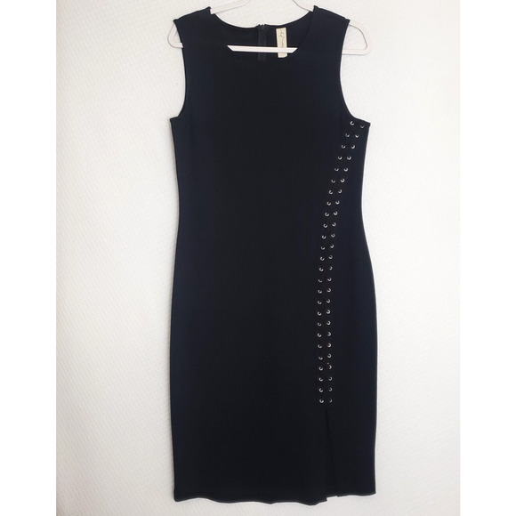 EVEREVE Allison Joy Body Con Ponte Little Black Dress LBD Grommet‎ & Lacing XL - Picture 2 of 11